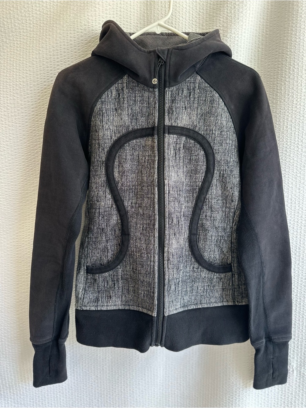 LULULEMON Scuba Hoodie II Black Dune Burlap Texture Full Zip Jacket Size 8